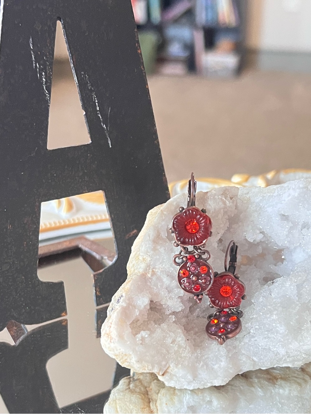 Michal Negrin Red Crystal Drop Earrings